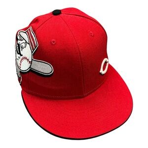 New Era 59FIFTY Cincinnati Reds Hat 7 1/8 Red Mr. Redlegs Mascot Fitted Cap MLB